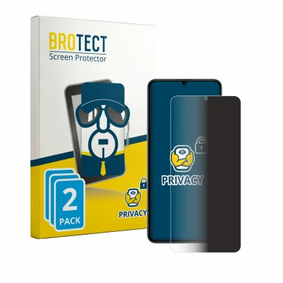 Face avant d’un emballage produit avec le logo de la marque BROTECT. À côté, l’appareil realme Note 80 est représenté avec la 