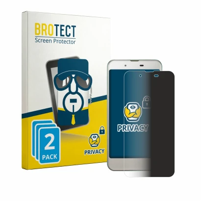 Face avant d’un emballage produit avec le logo de la marque BROTECT. À côté, l’appareil Sharp Aquos SHV37 est représenté avec 