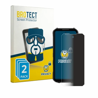 Face avant d’un emballage produit avec le logo de la marque BROTECT. À côté, l’appareil Doogee V Max LR est représenté avec la