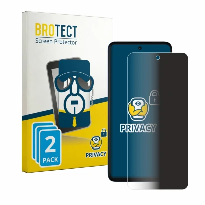 Face avant d’un emballage produit avec le logo de la marque BROTECT. À côté, l’appareil Motorola Moto G57 est représenté avec 