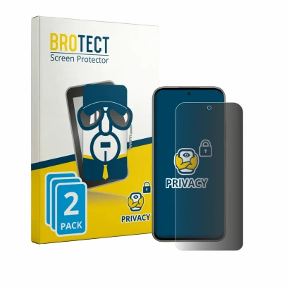 Face avant d’un emballage produit avec le logo de la marque BROTECT. À côté, l’appareil Tecno Pova 8 est représenté avec la pr