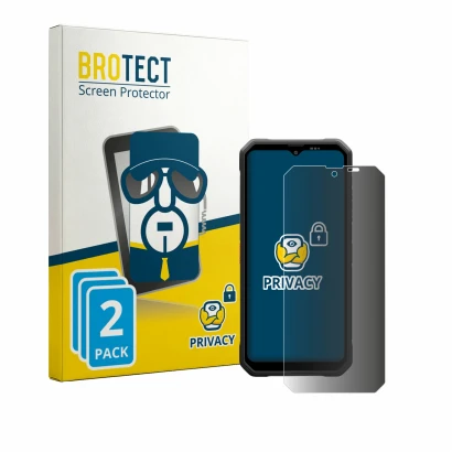 Face avant d’un emballage produit avec le logo de la marque BROTECT. À côté, l’appareil Blackview Fort 2 est représenté avec l