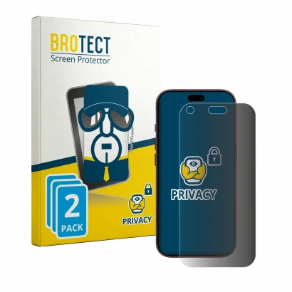 Face avant d’un emballage produit avec le logo de la marque BROTECT. À côté, l’appareil Apple iPhone 18 Pro est représenté ave