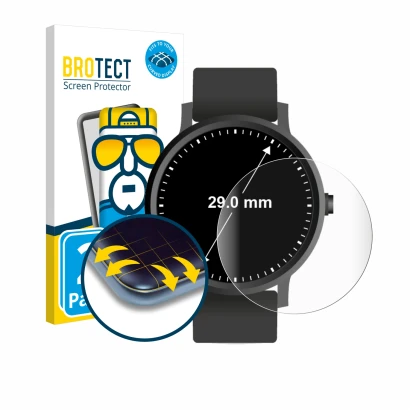 Face avant d’un emballage produit avec le logo de la marque BROTECT. À côté, l’appareil Montres (Circulaire, ø: 29 mm) est rep
