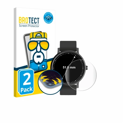 Face avant d’un emballage produit avec le logo de la marque BROTECT. À côté, l’appareil Montres (Circulaire, ø: 51 mm) est rep