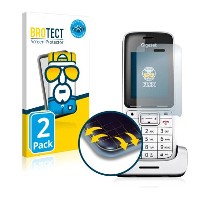 Face avant d’un emballage produit avec le logo de la marque BROTECT. À côté, l’appareil Gigaset SL450HX est représenté avec la