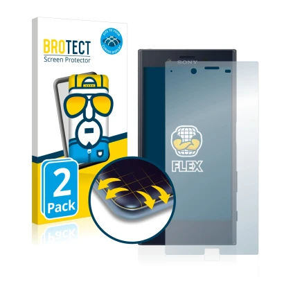 Face avant d’un emballage produit avec le logo de la marque BROTECT. À côté, l’appareil Sony Xperia XZ est représenté avec la 