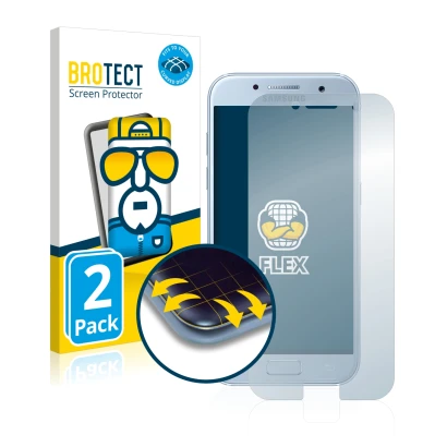 Face avant d’un emballage produit avec le logo de la marque BROTECT. À côté, l’appareil Samsung Galaxy A5 2017 est représenté 