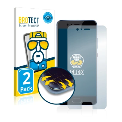 Face avant d’un emballage produit avec le logo de la marque BROTECT. À côté, l’appareil Huawei P10 est représenté avec la prot