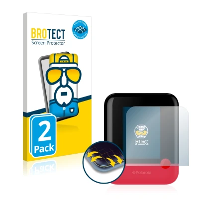 Face avant d’un emballage produit avec le logo de la marque BROTECT. À côté, l’appareil Polaroid Pop est représenté avec la pr