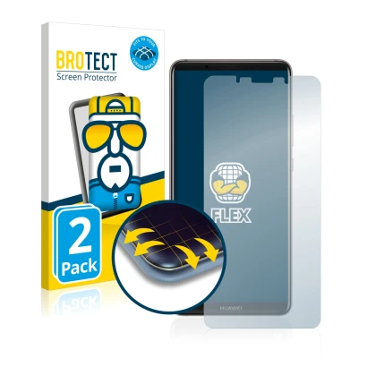 Face avant d’un emballage produit avec le logo de la marque BROTECT. À côté, l’appareil Huawei Mate 10 Pro est représenté avec