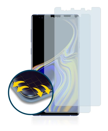 Image de l'appareil Samsung Galaxy Note 9 avec une grande variété de protections d'écran.