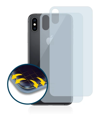 Image de l'appareil Apple iPhone Xs Max (Le dos) avec une grande variété de protections d'écran.