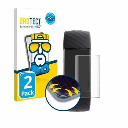 Face avant d’un emballage produit avec le logo de la marque BROTECT. À côté, l’appareil Fitbit Charge 3 est représenté avec la