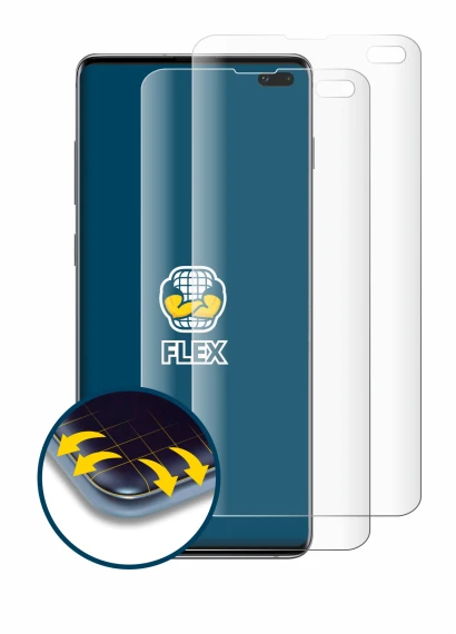 Image de l'appareil Samsung Galaxy S10 Plus avec une grande variété de protections d'écran.