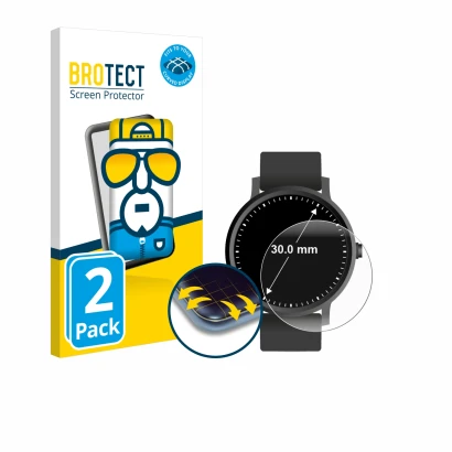 Face avant d’un emballage produit avec le logo de la marque BROTECT. À côté, l’appareil Circulaire Displays (ø: 30 mm) est rep