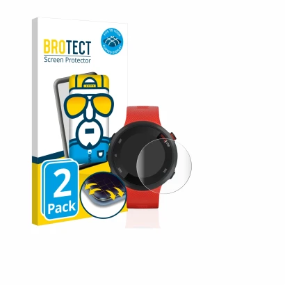 Face avant d’un emballage produit avec le logo de la marque BROTECT. À côté, l’appareil Garmin Forerunner 45 est représenté av