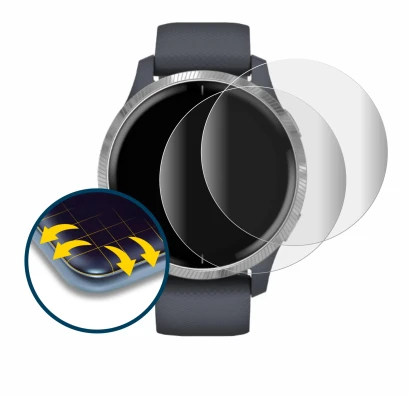 Image de l'appareil Garmin Venu (43 mm) avec une grande variété de protections d'écran.