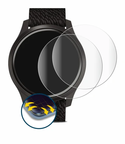 Image de l'appareil Garmin vivomove Style (42 mm) avec une grande variété de protections d'écran.