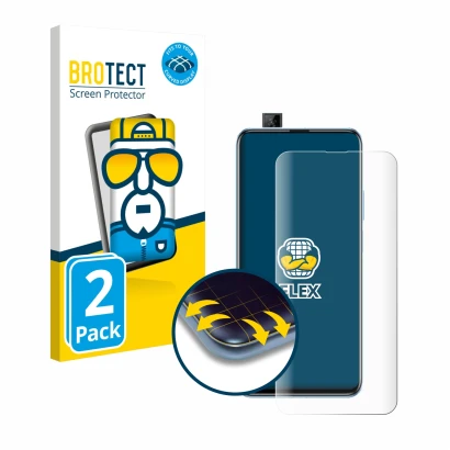 Face avant d’un emballage produit avec le logo de la marque BROTECT. À côté, l’appareil Huawei P smart Pro 2019 est représenté