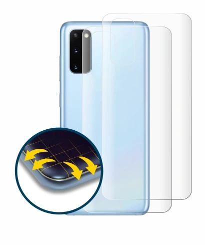 Image de l'appareil Samsung Galaxy S20 5G (Arrière) avec une grande variété de protections d'écran.