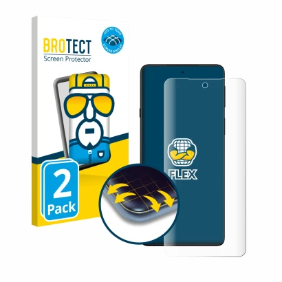 Face avant d’un emballage produit avec le logo de la marque BROTECT. À côté, l’appareil Motorola Edge 20 est représenté avec l