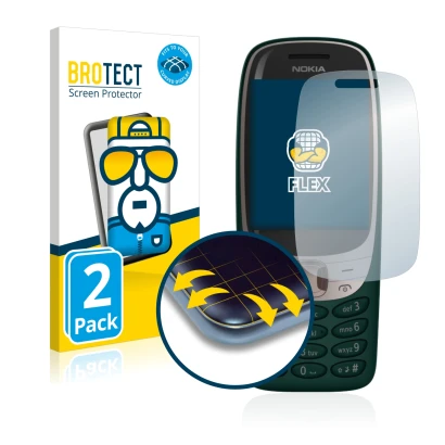 Face avant d’un emballage produit avec le logo de la marque BROTECT. À côté, l’appareil Nokia 6310 (2021) est représenté avec