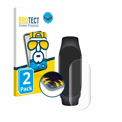 Face avant d’un emballage produit avec le logo de la marque BROTECT. À côté, l’appareil Xiaomi Smart Band 7 est représenté ave