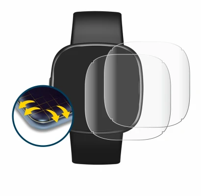 Image de l'appareil Fitbit Versa 4 avec une grande variété de protections d'écran.
