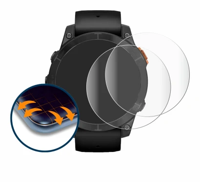 Image de l'appareil Garmin Fenix 7 Pro Solar (47 mm) avec une grande variété de protections d'écran.
