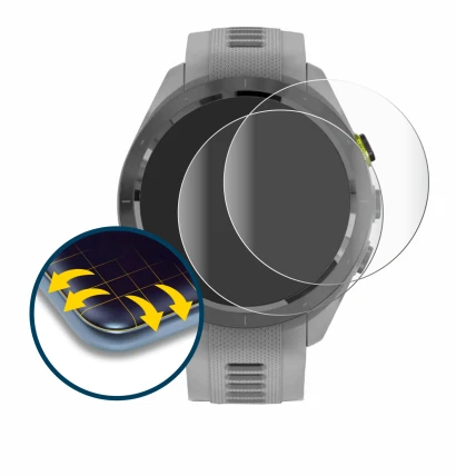 Image de l'appareil Garmin Approach S70 (42 mm) avec une grande variété de protections d'écran.