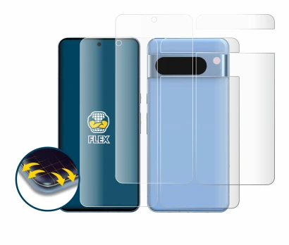 Image de l'appareil Google Pixel 8 Pro (Avant+Arrière) avec une grande variété de protections d'écran.