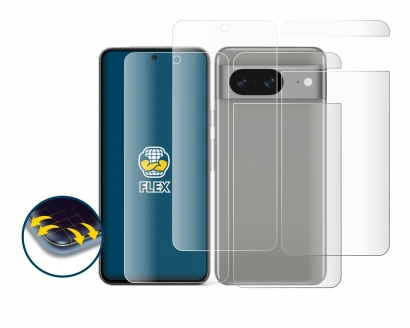 Image de l'appareil Google Pixel 8 (Avant+Arrière) avec une grande variété de protections d'écran.