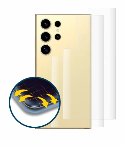 Image de l'appareil Samsung Galaxy S24 Ultra (Arrière) avec une grande variété de protections d'écran.