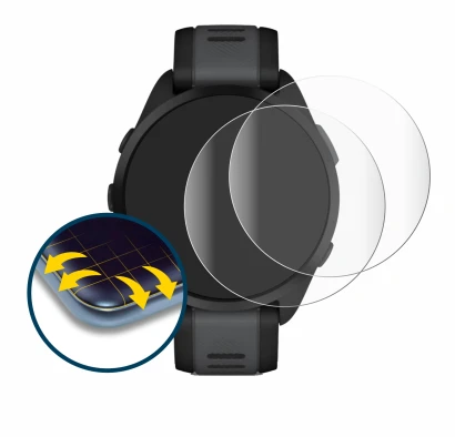 Image de l'appareil Garmin Forerunner 165 avec une grande variété de protections d'écran.