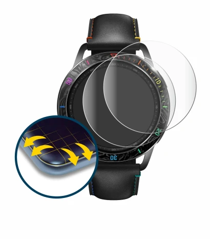 Image de l'appareil Xiaomi Watch S3 avec une grande variété de protections d'écran.