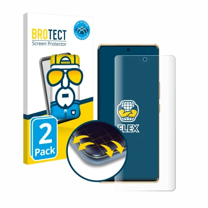 Face avant d’un emballage produit avec le logo de la marque BROTECT. À côté, l’appareil Infinix Note 40 Pro est représenté ave