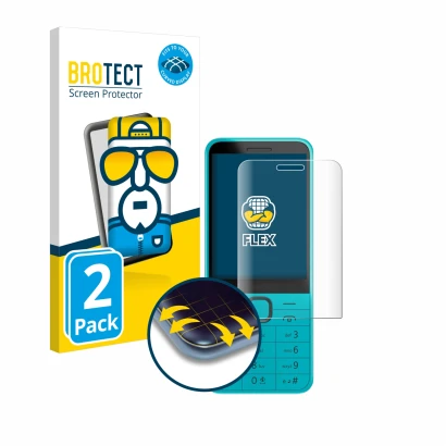 Face avant d’un emballage produit avec le logo de la marque BROTECT. À côté, l’appareil Nokia 235 4G (2024) est représenté ave