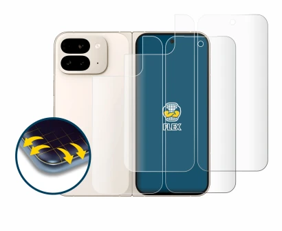 Image de l'appareil Google Pixel 9 Pro Fold (Avant+Arrière) avec une grande variété de protections d'écran.
