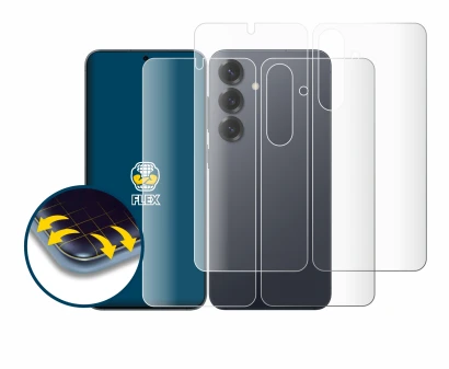 Image de l'appareil Samsung Galaxy S25 (Avant+Arrière) avec une grande variété de protections d'écran.
