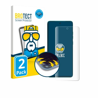 Face avant d’un emballage produit avec le logo de la marque BROTECT. À côté, l’appareil Motorola Edge 60 Fusion est représenté