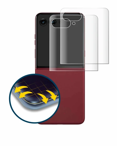Image de l'appareil Motorola Razr 60 Ultra (Affichage arrière) avec une grande variété de protections d'écran.