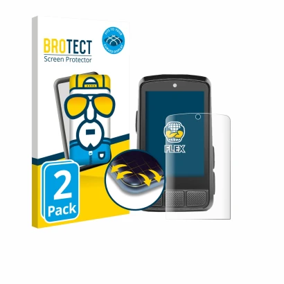 Face avant d’un emballage produit avec le logo de la marque BROTECT. À côté, l’appareil Wahoo Elemnt Bolt 3 est représenté ave