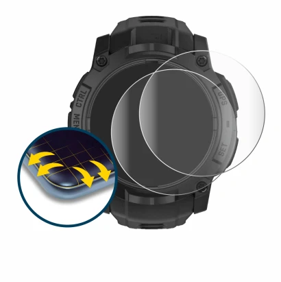 Image de l'appareil Garmin Instinct 3 Solar Tactical Edition (50 mm) avec une grande variété de protections d'écran.