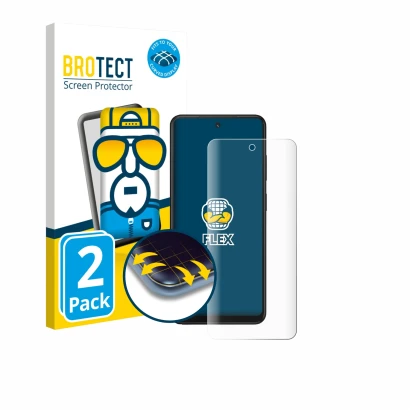 Face avant d’un emballage produit avec le logo de la marque BROTECT. À côté, l’appareil Xplora HMD Fusion X1 est représenté av