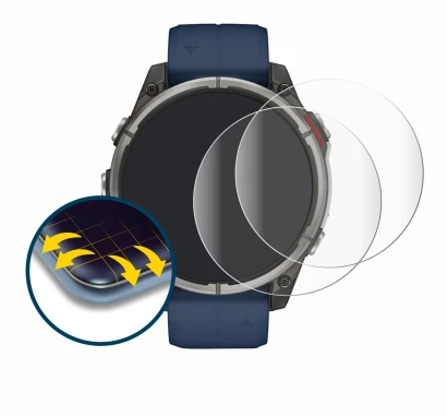 Image de l'appareil Garmin quatix 8 (47 mm) avec une grande variété de protections d'écran.