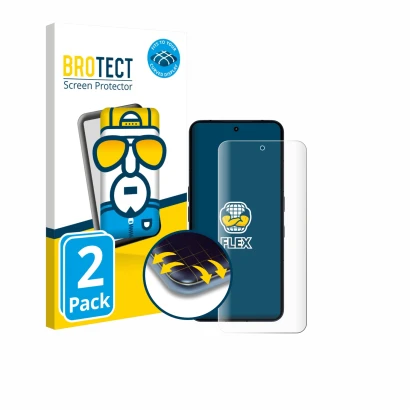 Face avant d’un emballage produit avec le logo de la marque BROTECT. À côté, l’appareil Nothing Phone (3) est représenté avec