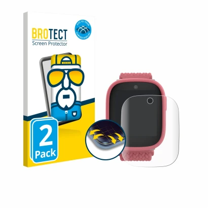 Face avant d’un emballage produit avec le logo de la marque BROTECT. À côté, l’appareil Xplora X6 Play 2025 (2ème génération) 