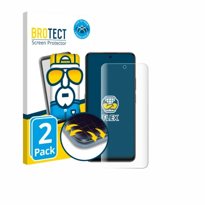 Face avant d’un emballage produit avec le logo de la marque BROTECT. À côté, l’appareil Honor 400 Smart 4G est représenté avec