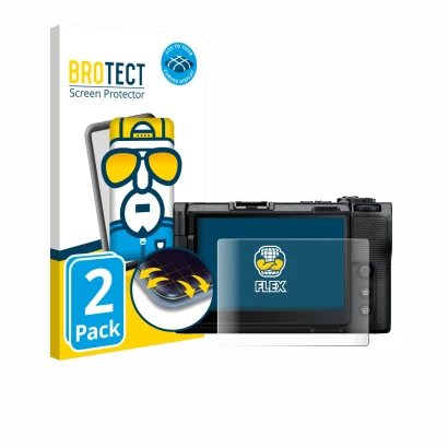 Face avant d’un emballage produit avec le logo de la marque BROTECT. À côté, l’appareil Nikon ZR est représenté avec la protec